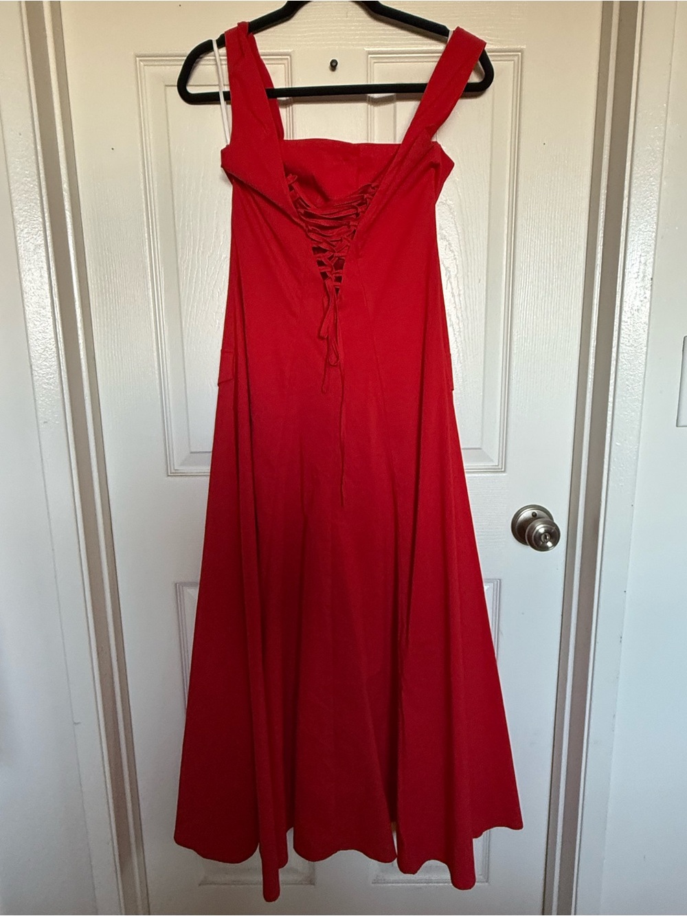 Commense Red Button-Front Midi Dress with Square Neck Small - Picture 4 of 5